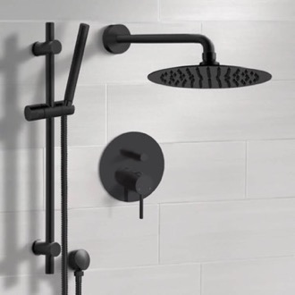 Shower Faucet Matte Black Shower Set With Rain Shower Head and Hand Shower Remer SFR85